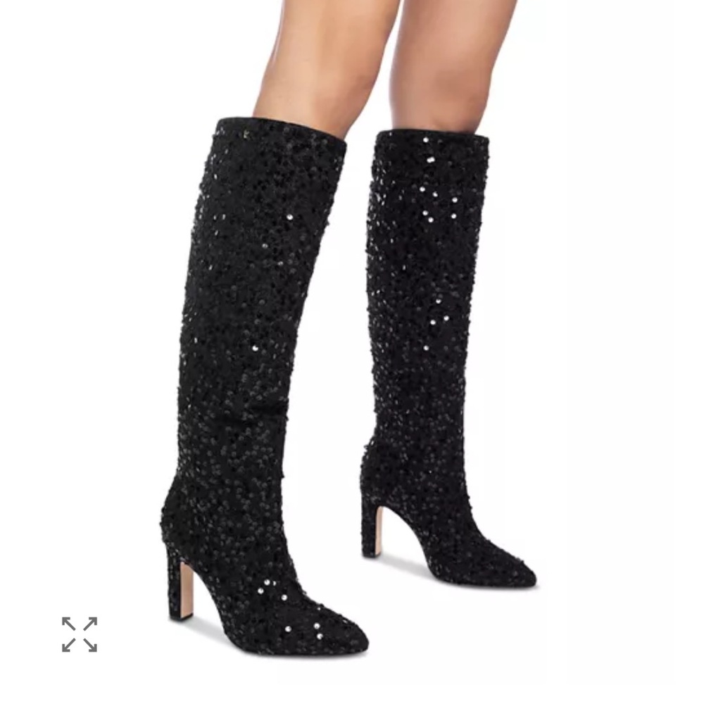 Larroude Cindy Hi Boots in Black Sequin